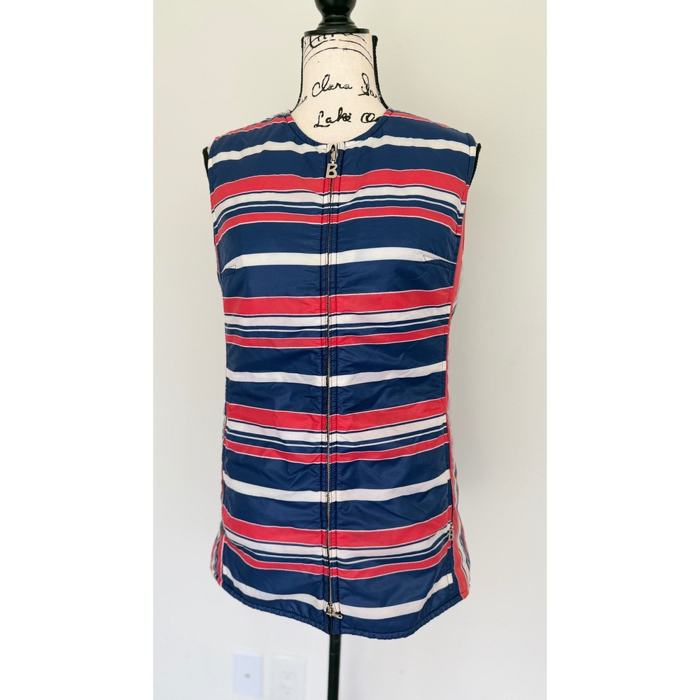 Bogner Vintage Striped Puffer Vest Red White Blue Nylon Zip Front Size 12/40 - Picture 12 of 15